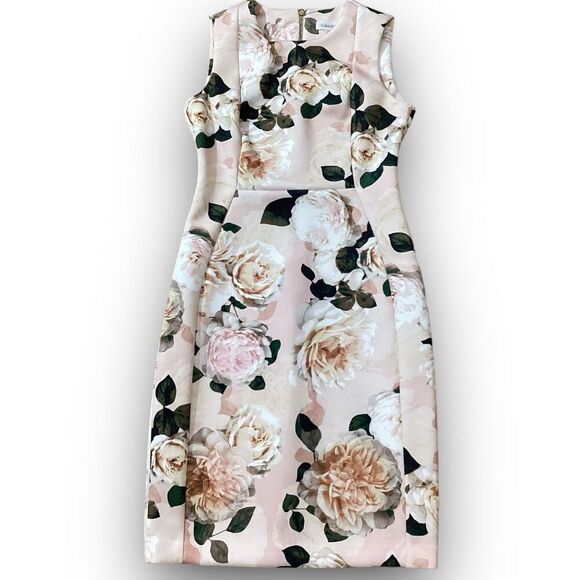 Calvin Klein Floral Print Scuba Sheath Blush Multi Colored Crew Neck Dress - Picture 3 of 11
